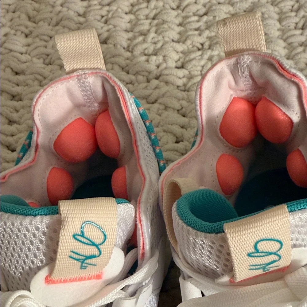 adidas Kids White Sneakers with Teal & Coral Accents